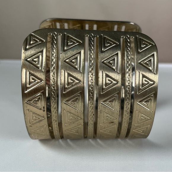 Gold Geometric Cuff Bracelet - Picture 6 of 9